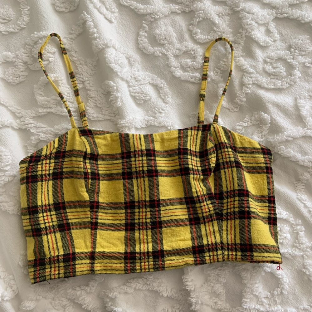Wild Fable yellow plaid crop top XS